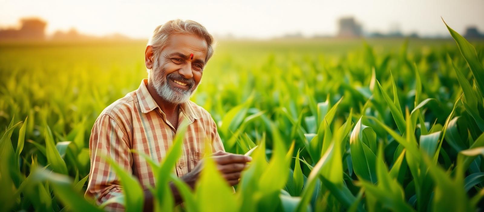 Farmer inspecting crop